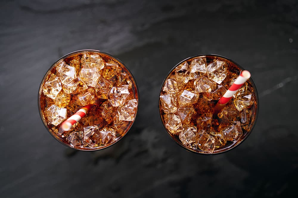 Iced Cola Soda Pop With Straw In Flay Lay Composition Iced Cola Soda Pop With Straw In Flay Lay Composition